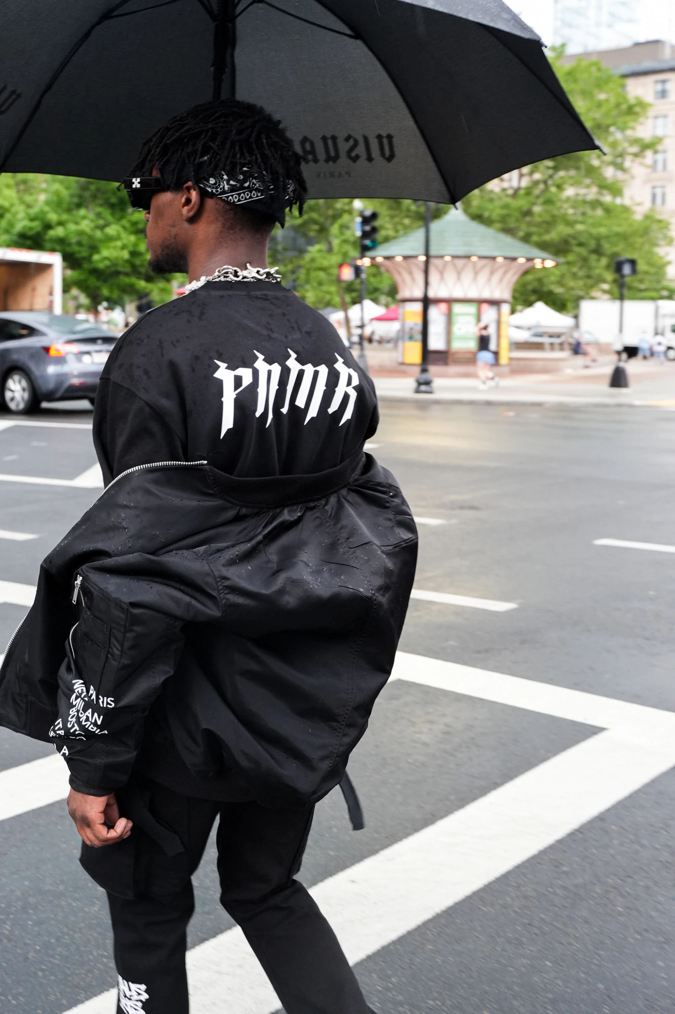Off the grid: Eli Baker moving through the city between sessions.